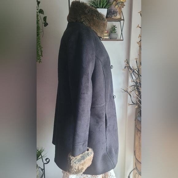Tower by London Fog Black Faux Suede Coat L - Picture 5 of 9